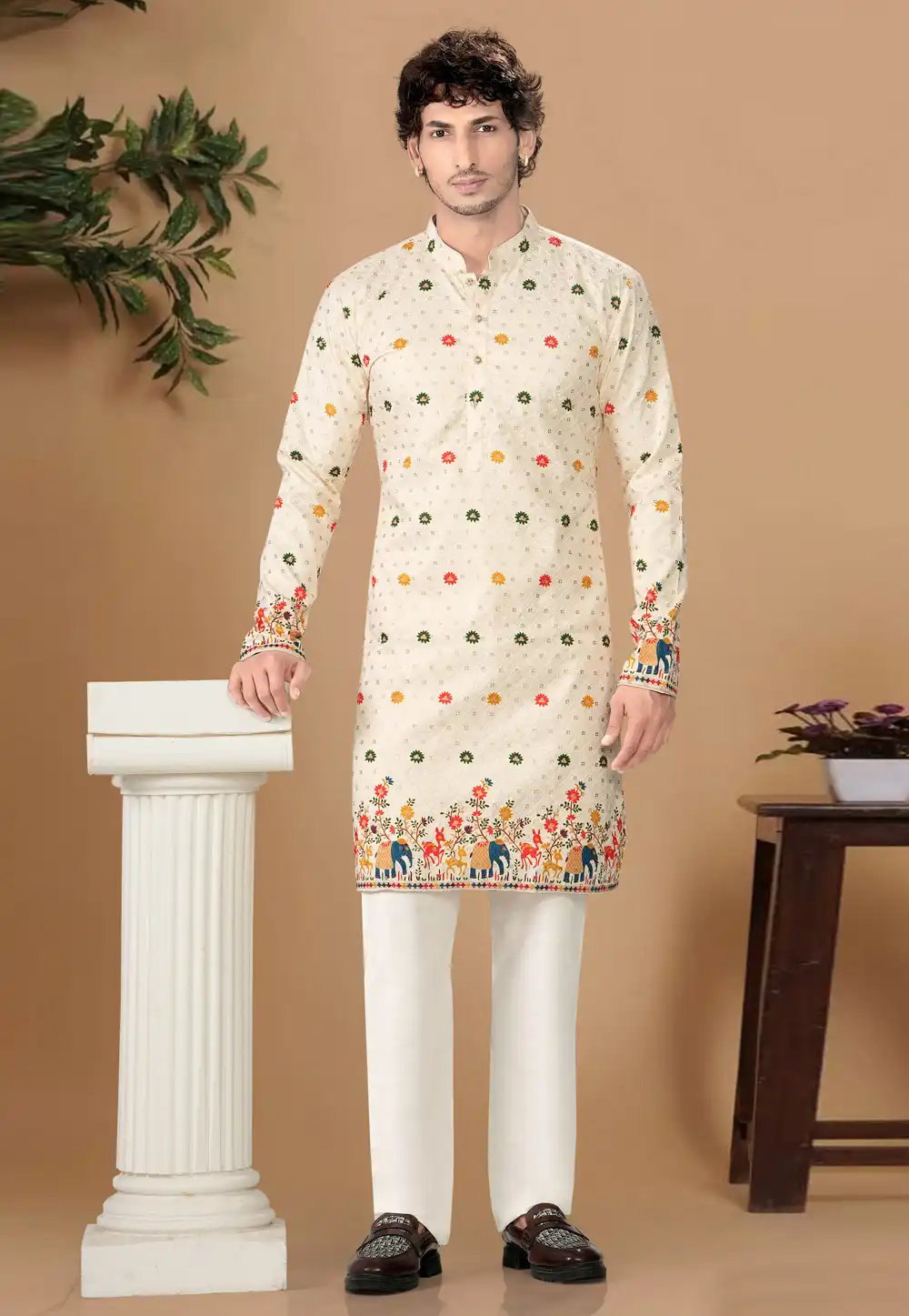 Cream Cotton Kurta Pajama 325822