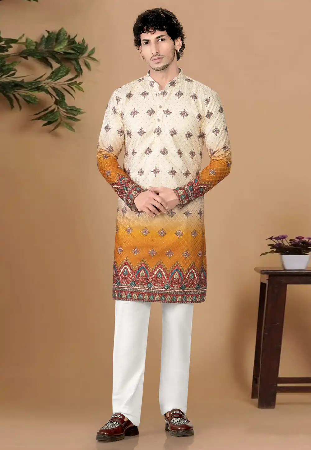 Cream Cotton Kurta Pajama 325825
