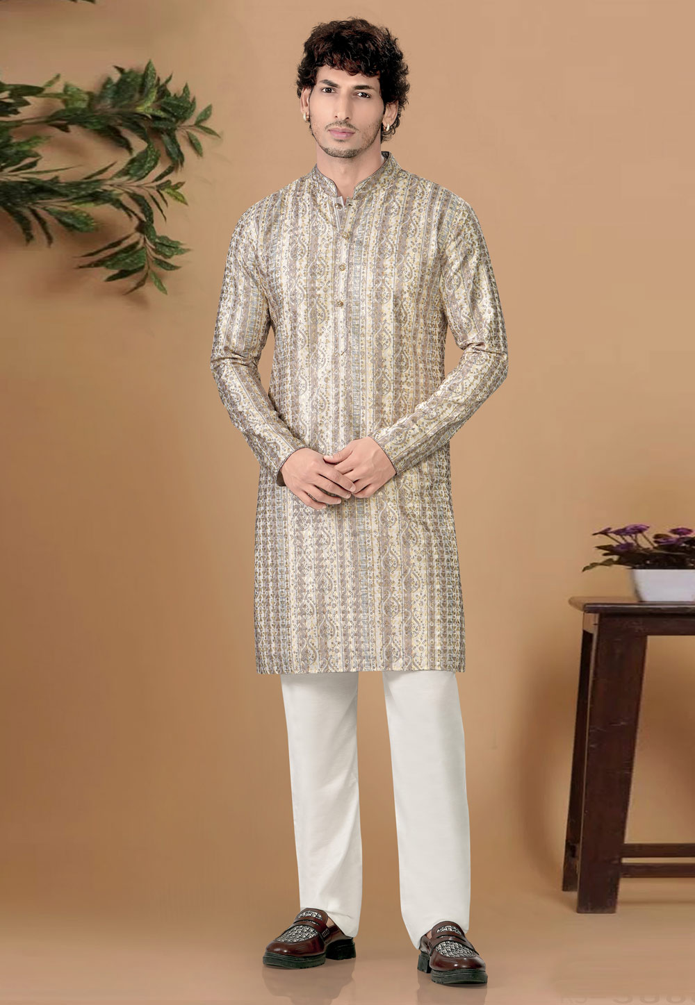 Cream Cotton Kurta Pajama 325830
