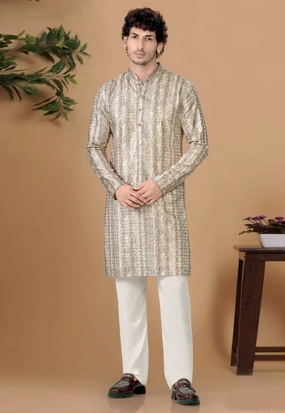 Cream Cotton Kurta Pajama 325830