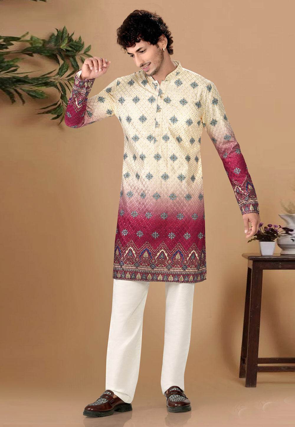 Cream Cotton Kurta Pajama 325837