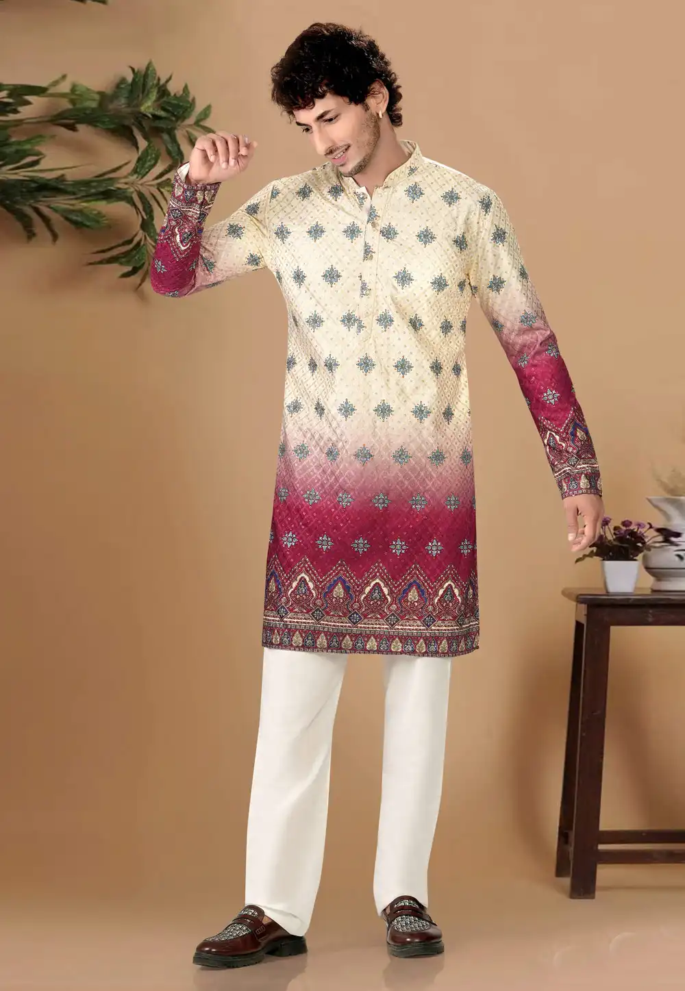 Cream Cotton Kurta Pajama 325837