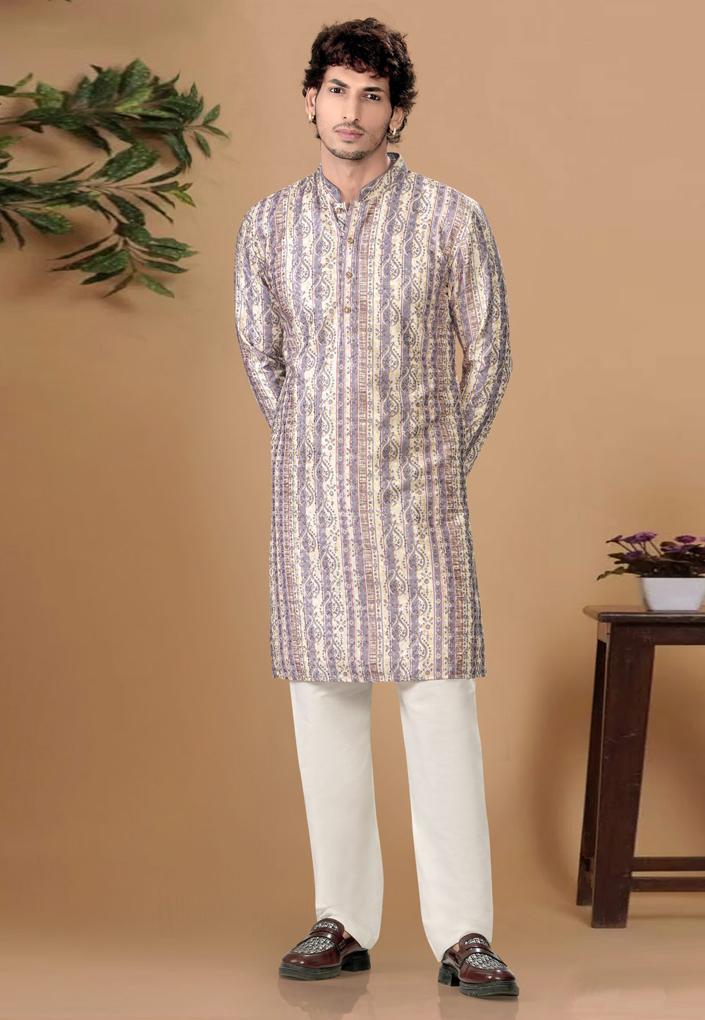 Cream Cotton Kurta Pajama 325840