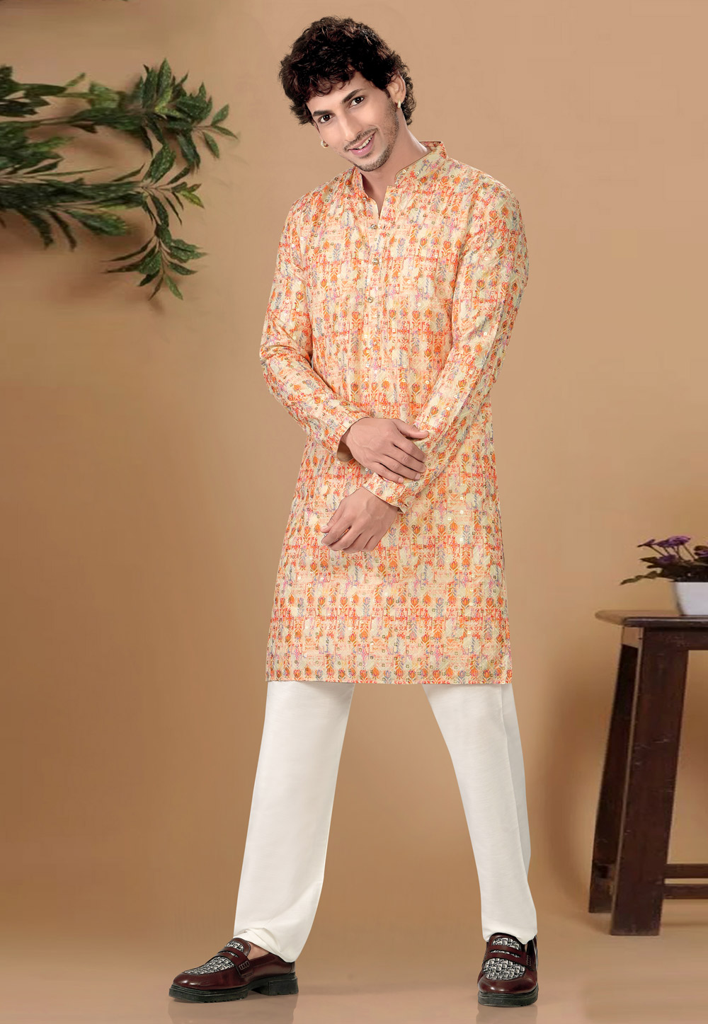Cream Cotton Kurta Pajama 325844