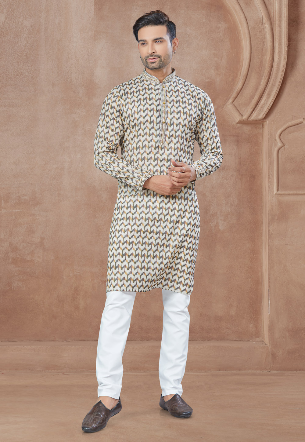 Cream Cotton Kurta Pajama 307372