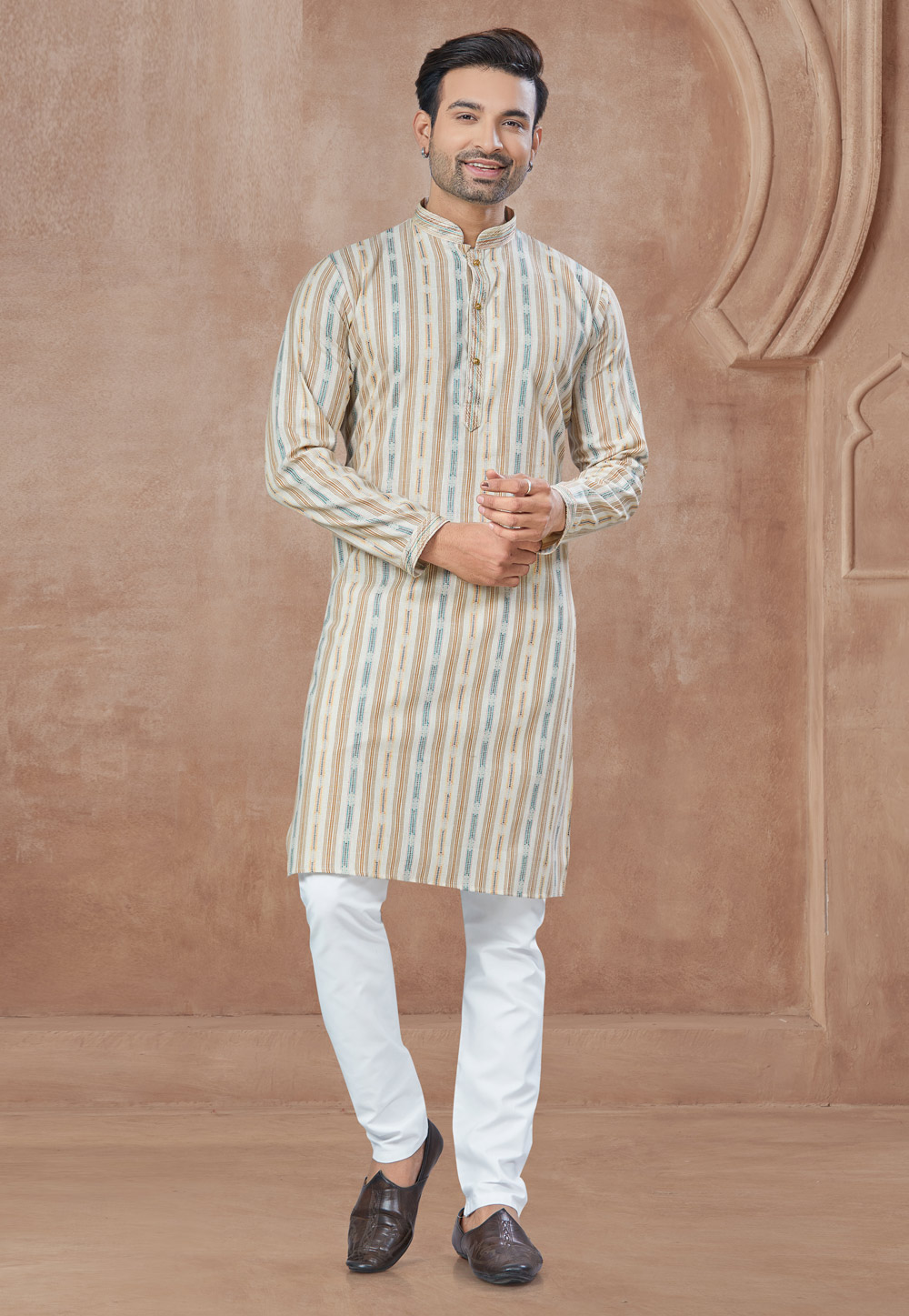 Cream Cotton Kurta Pajama 307374