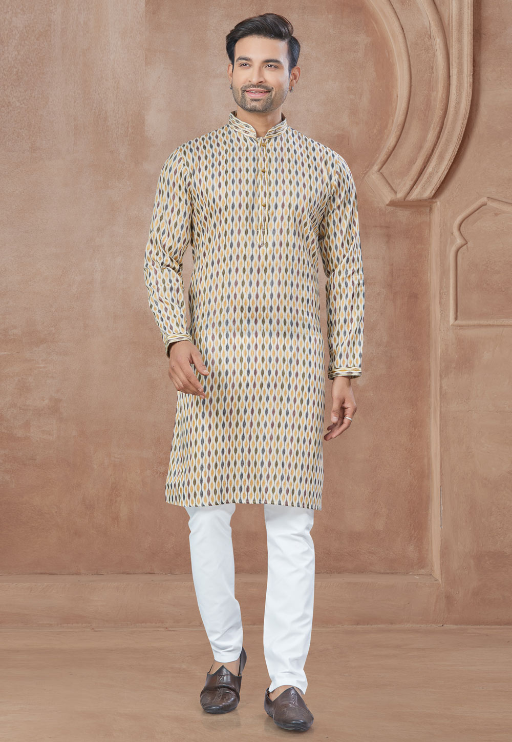 Cream Cotton Kurta Pajama 307377