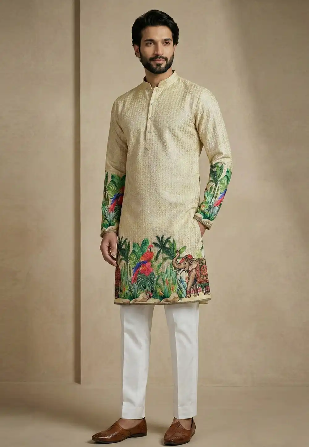 Cream Cotton Kurta Pajama 325385