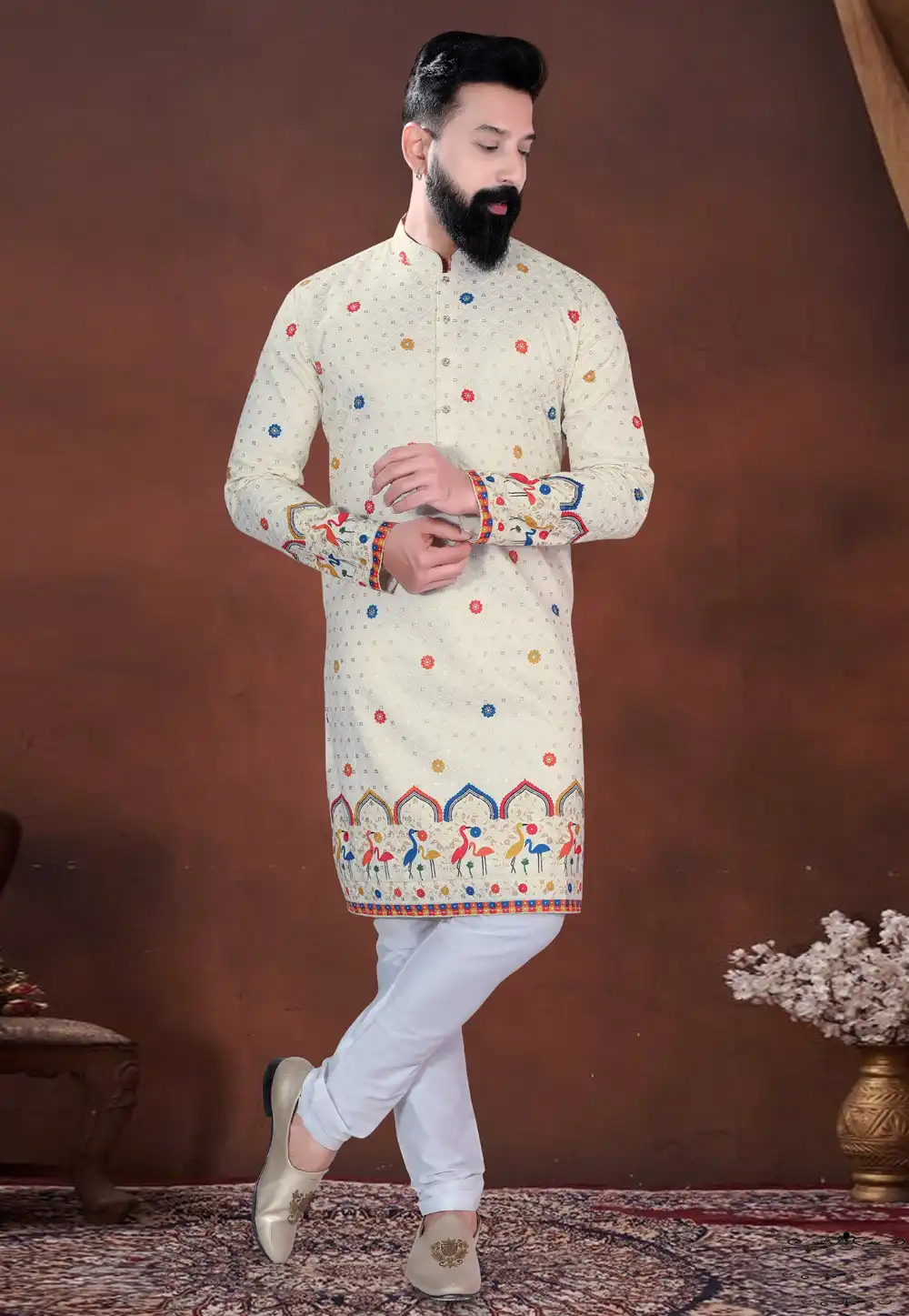 Cream Cotton Kurta Pajama 318572