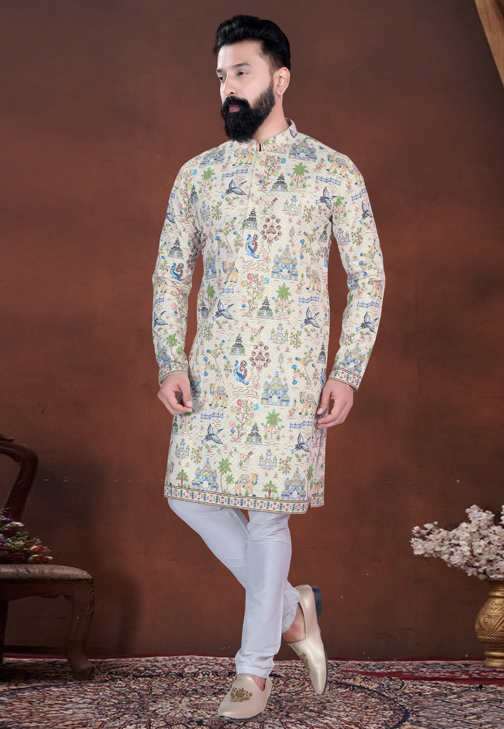 Cream Cotton Kurta Pajama 318575