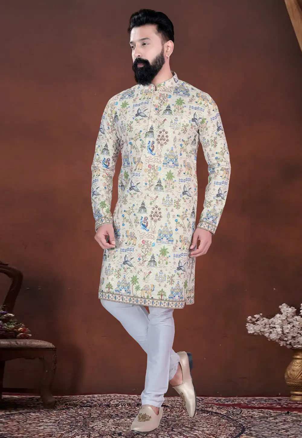 Cream Cotton Kurta Pajama 318575