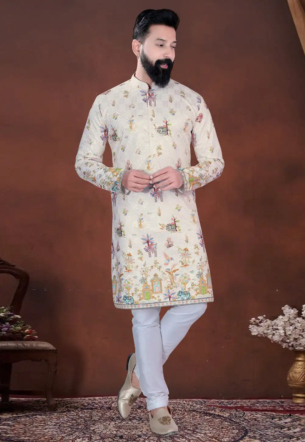 Cream Cotton Kurta Pajama 318578