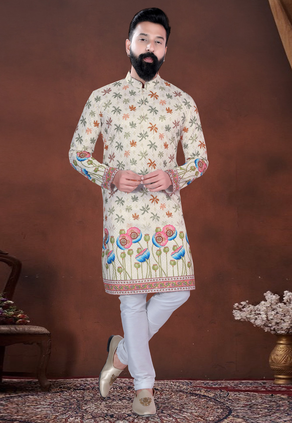 Cream Cotton Kurta Pajama 318585