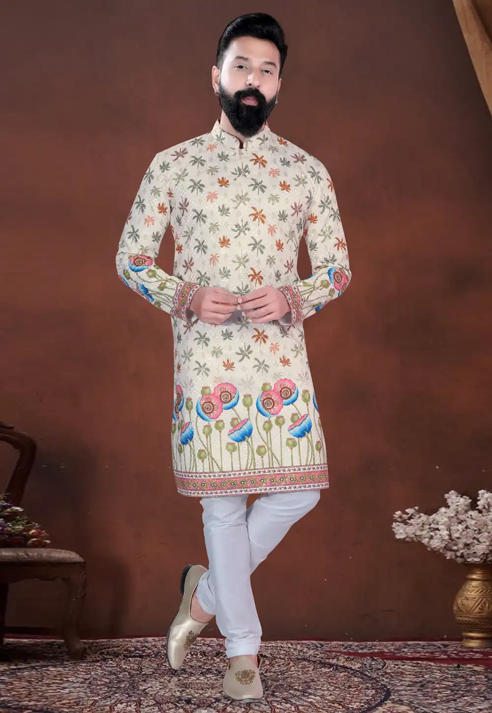 Cream Cotton Kurta Pajama 318585