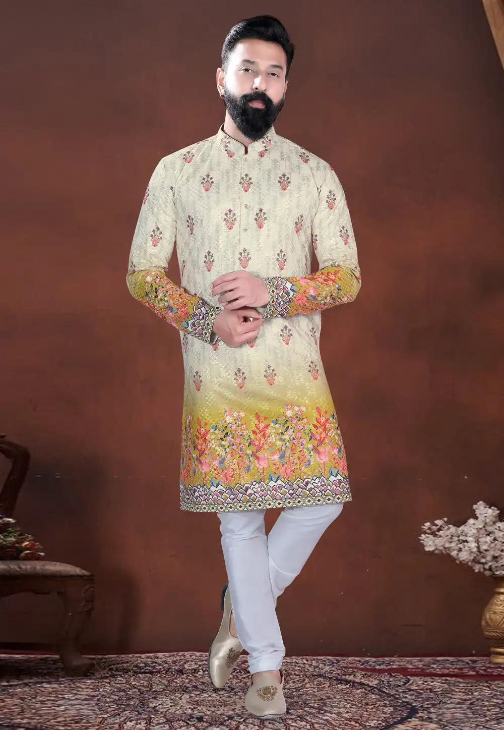 Cream Cotton Kurta Pajama 318611