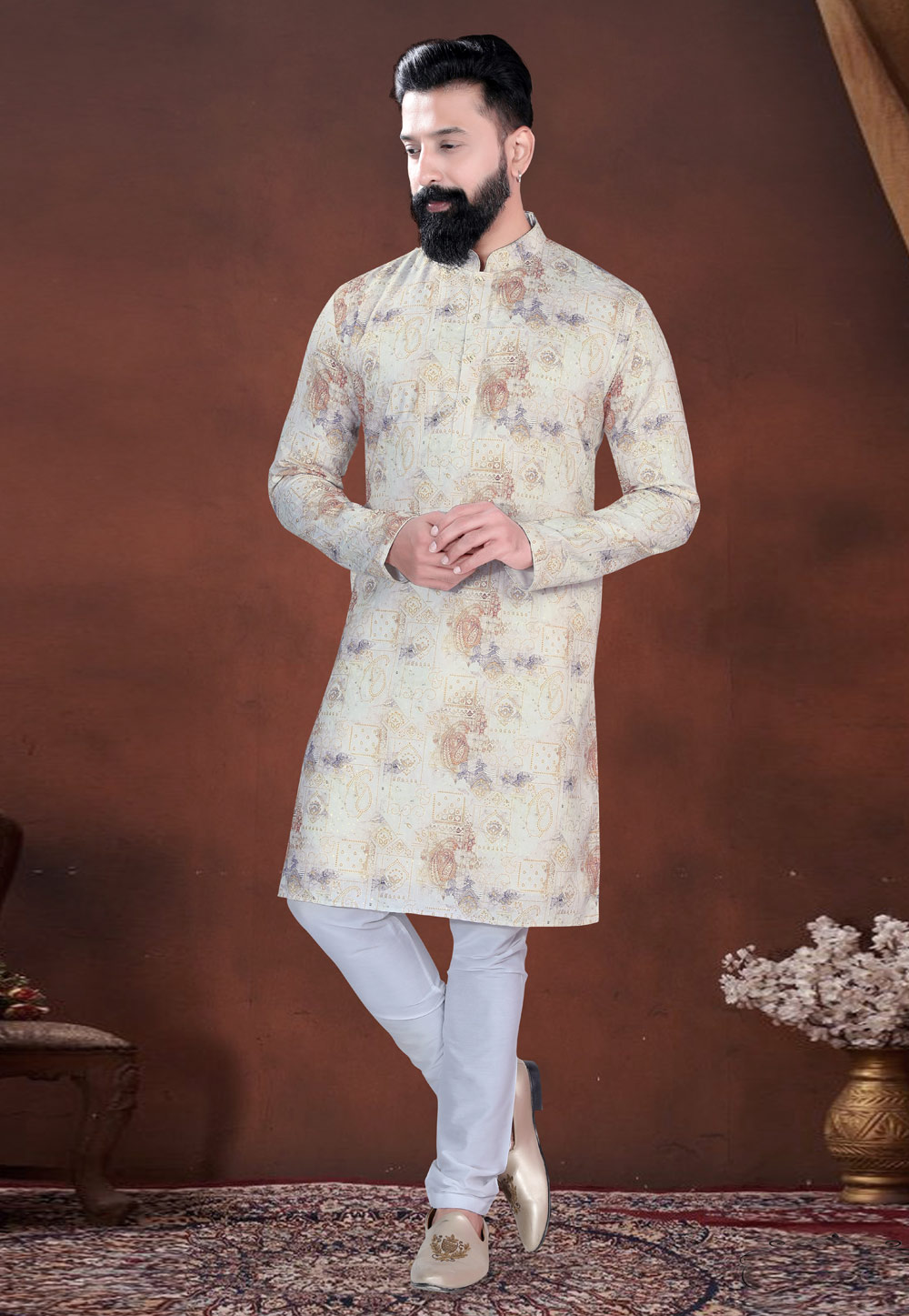 Cream Cotton Kurta Pajama 318612