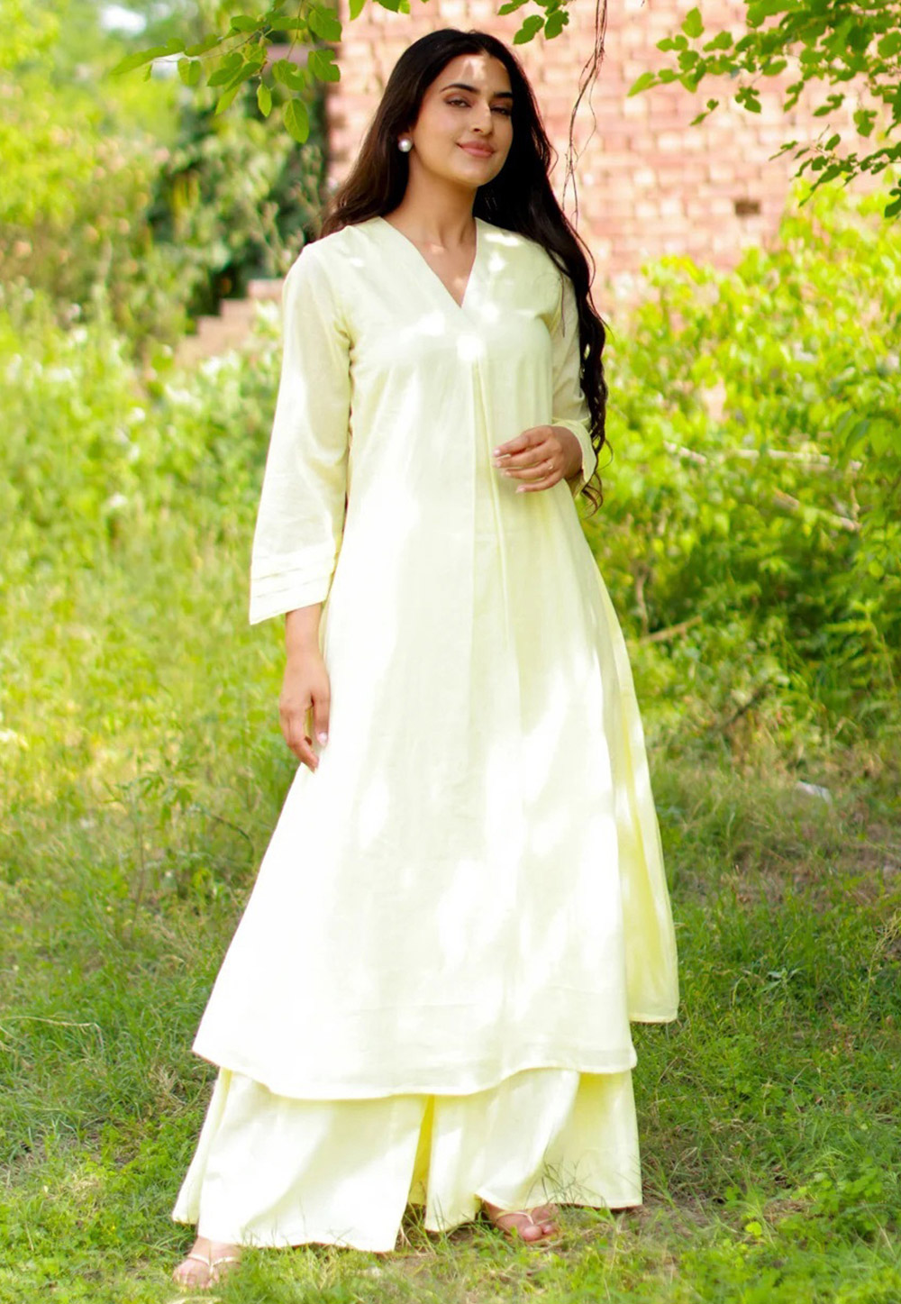 Cream Cotton Kurta Set With Palazzo 325895
