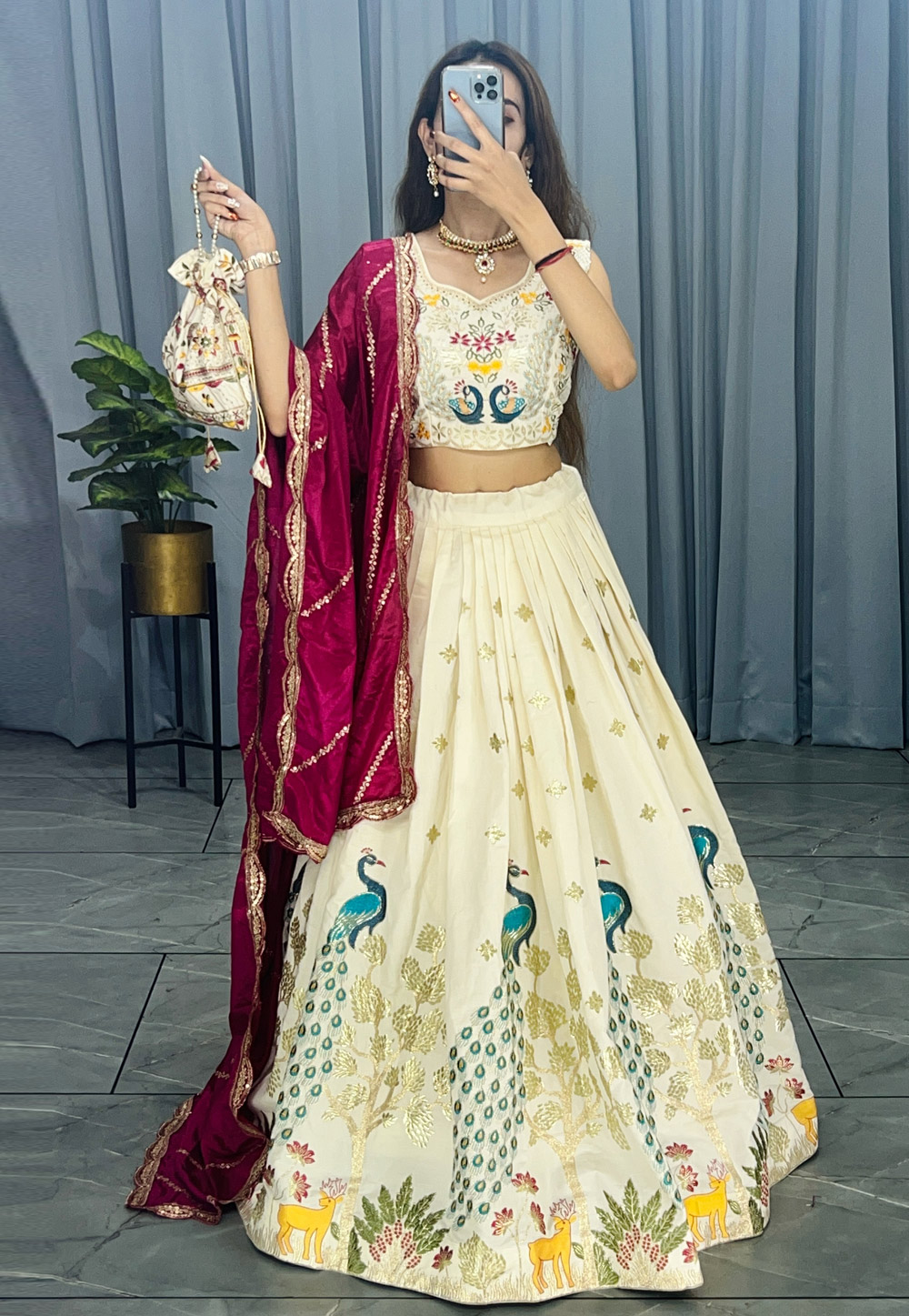 Cream Cotton Lehenga Choli 308953