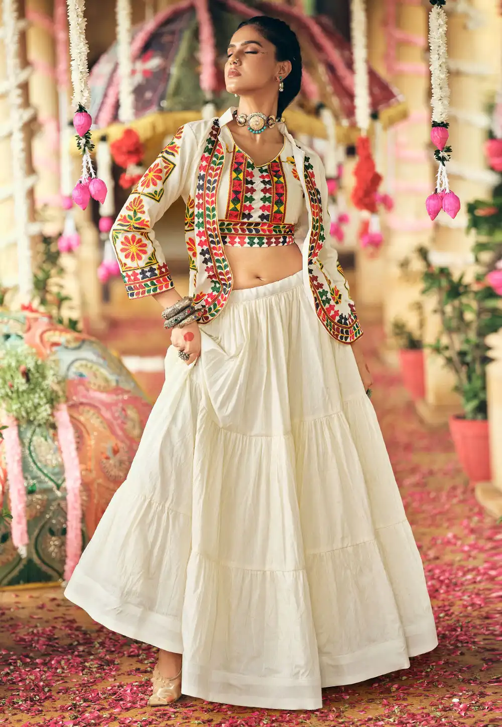 Cream Cotton Navratri Chaniya Choli 313494