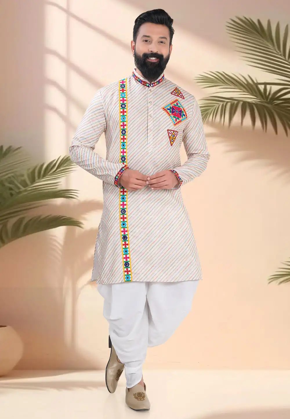 Cream Cotton Navratri Dhoti Kurta 315595
