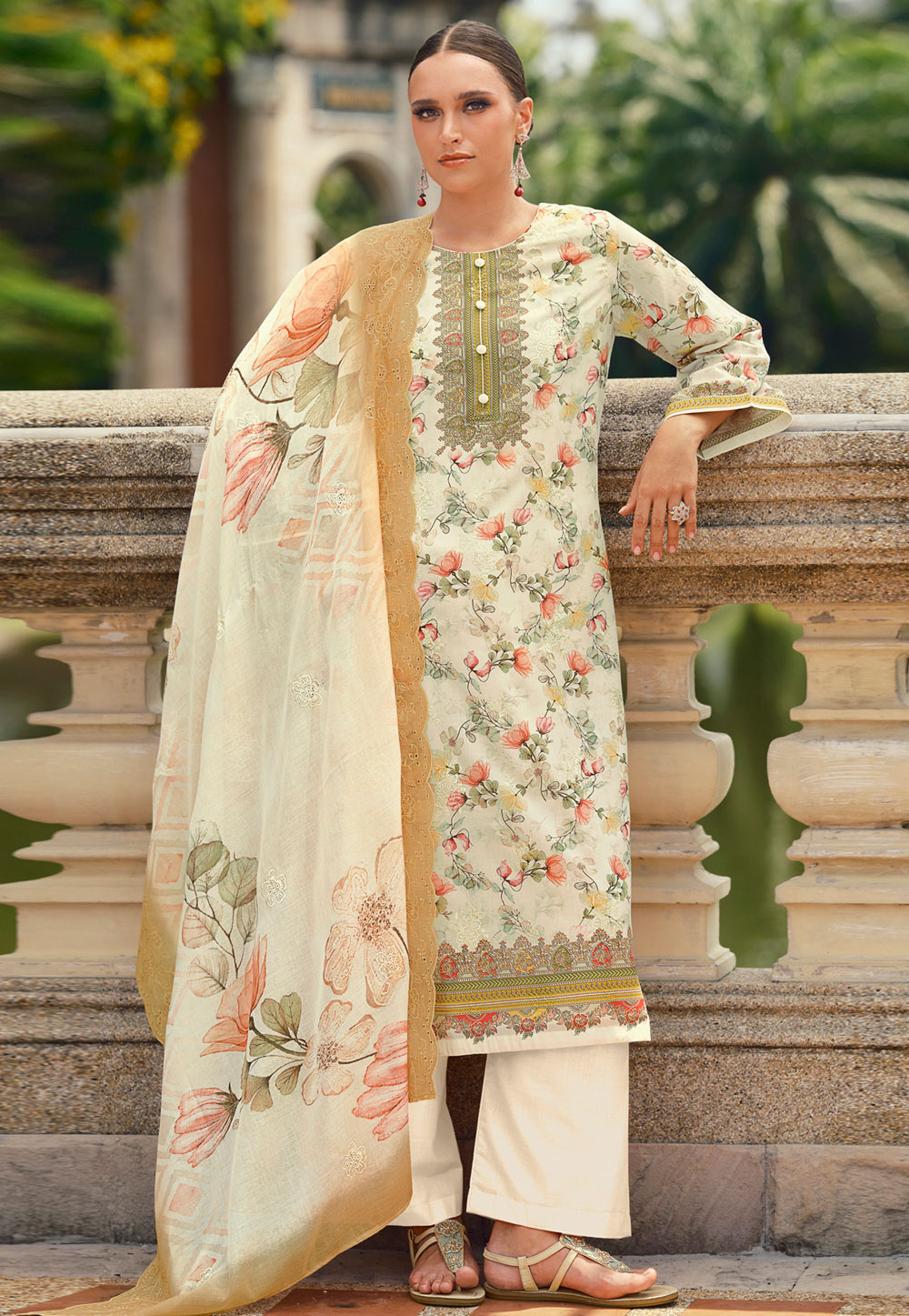 Cream Cotton Palazzo Suit 318223