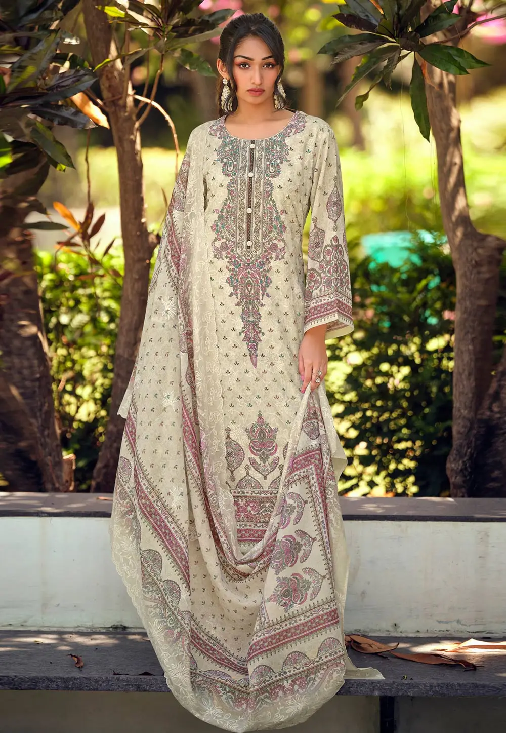 Cream Cotton Palazzo Suit 334141