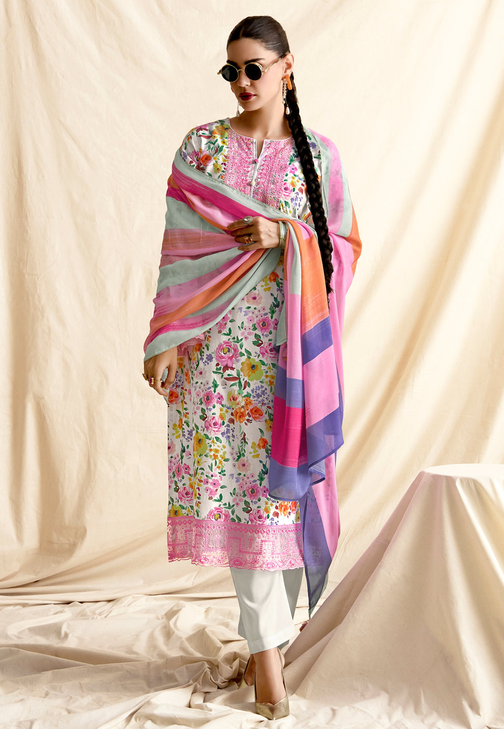 Cream Cotton Pant Style Suit 309045