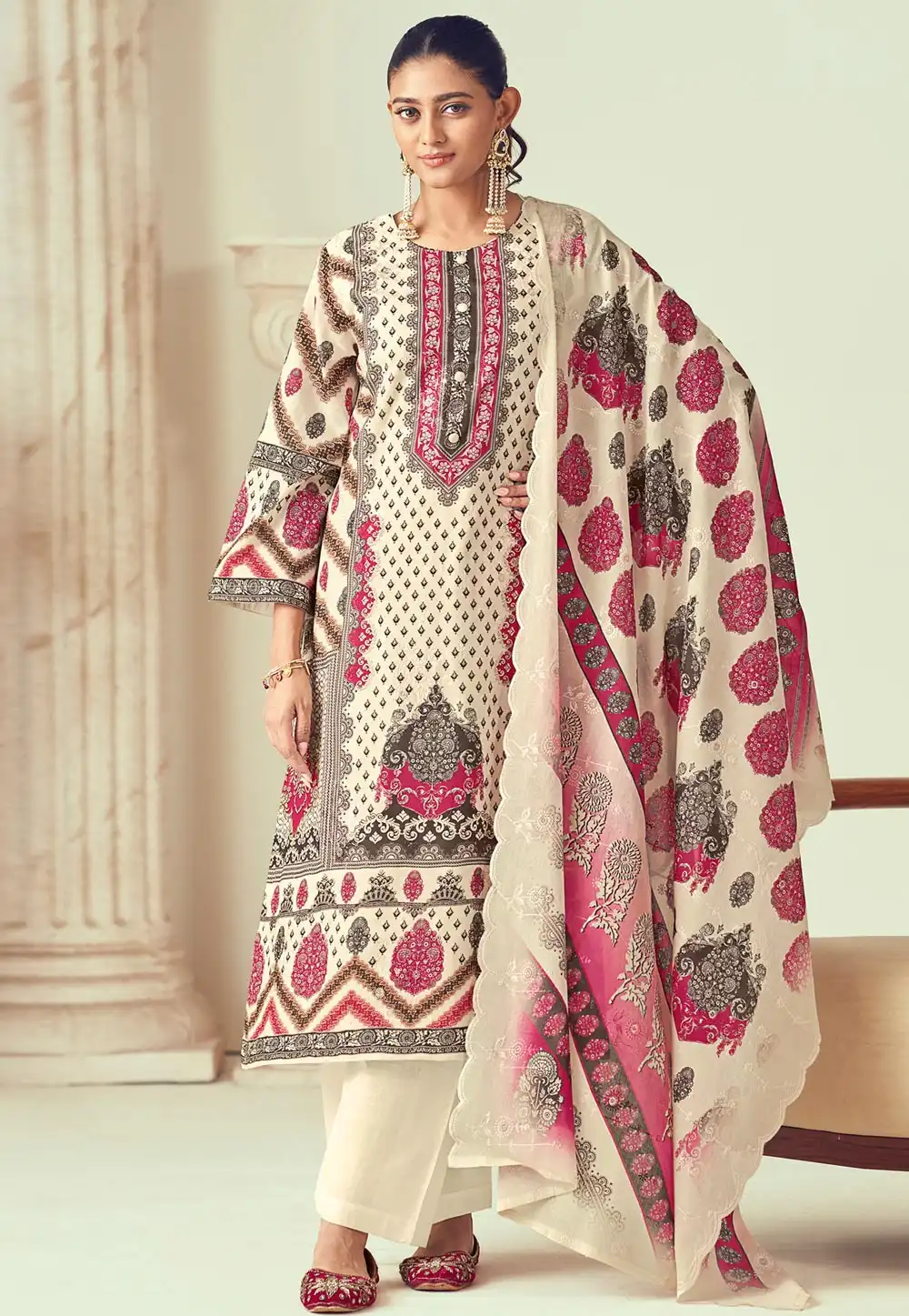 Cream Cotton Pant Style Suit 313707