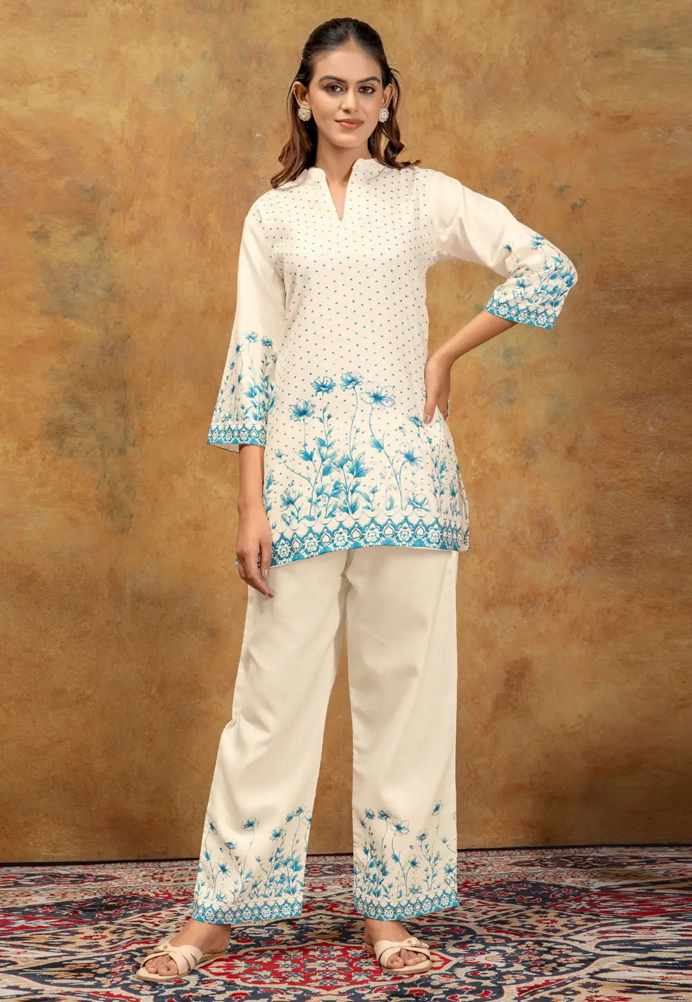 Cream Cotton Printed Co-Ords Set 331301