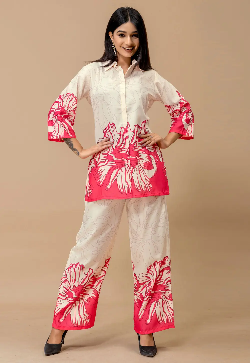 Cream Cotton Printed Co-Ords Set 331303