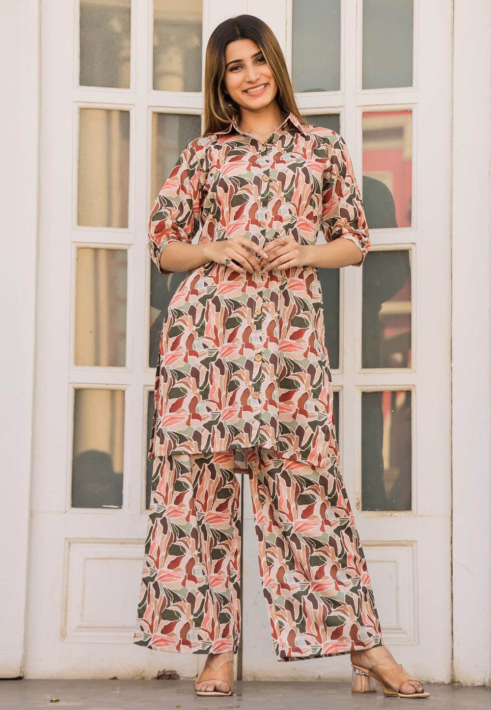 Cream Cotton Printed Co-Ords Set 283570