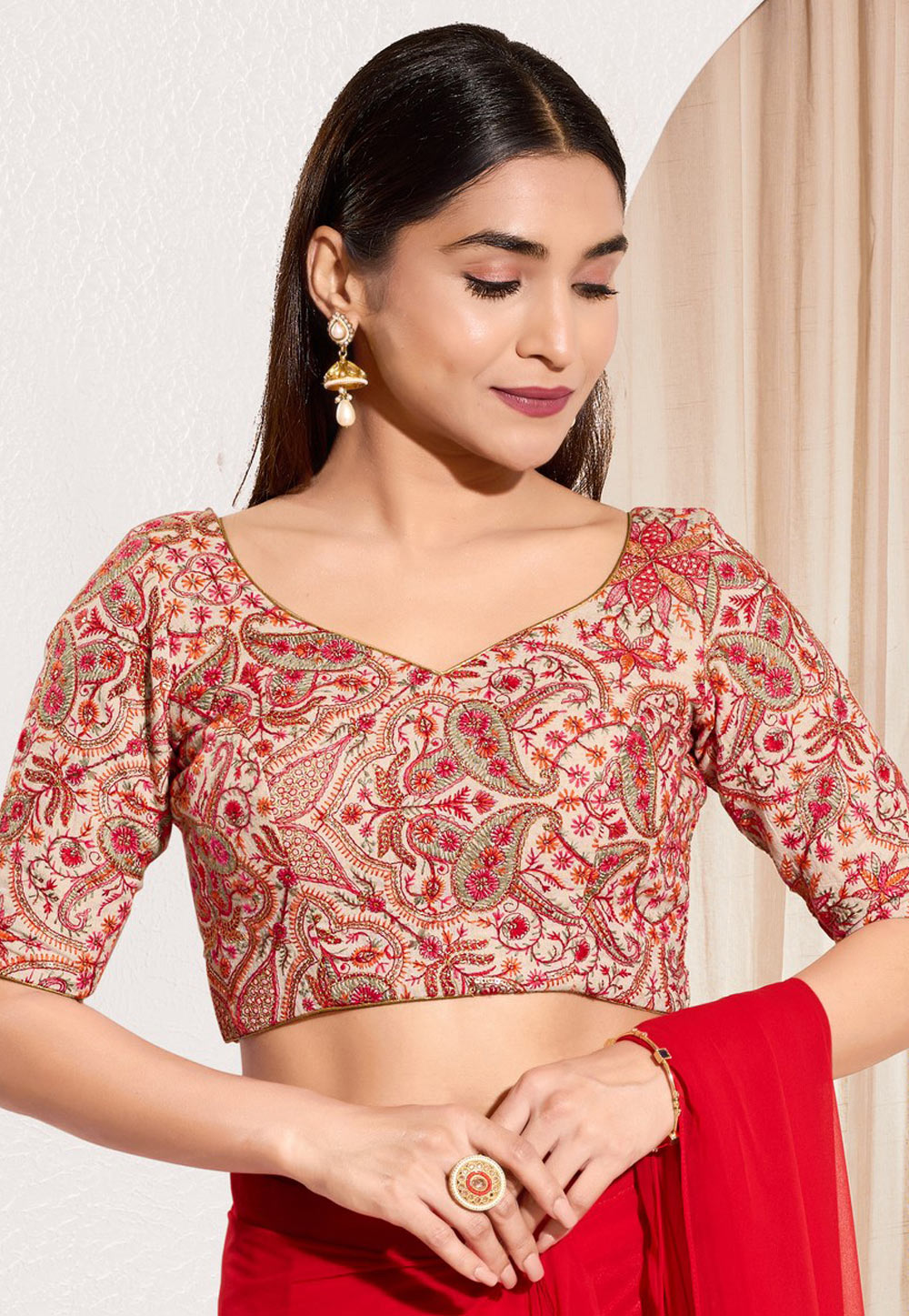 Cream Cotton Readymade Blouse 325800