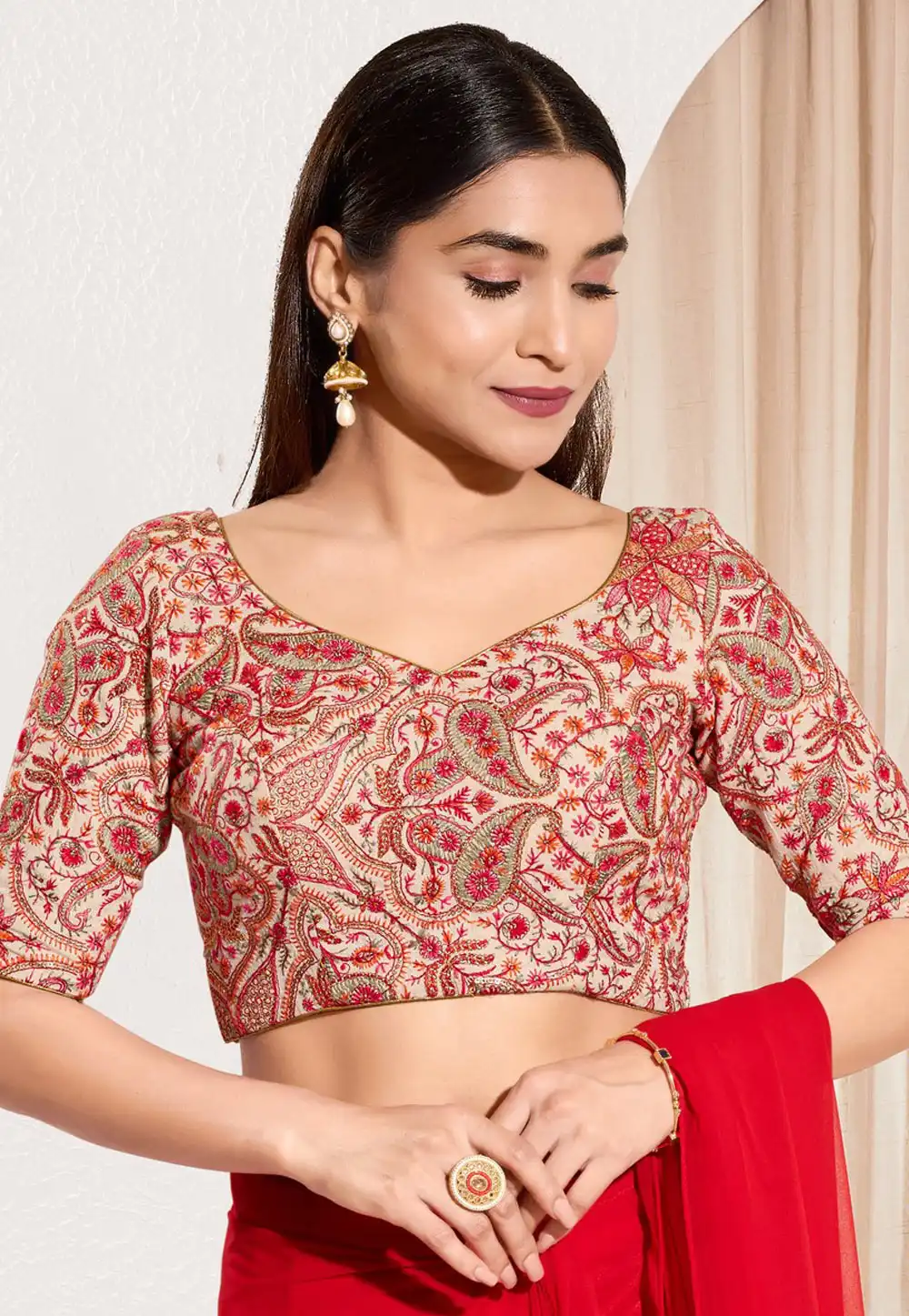 Cream Cotton Readymade Blouse 325800