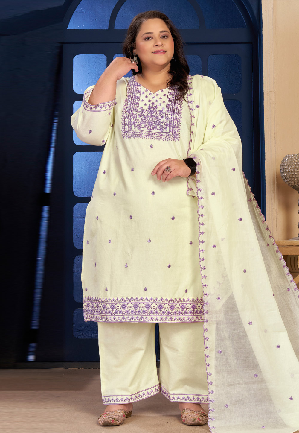 Cream Cotton Readymade Pakistani Suit 326836