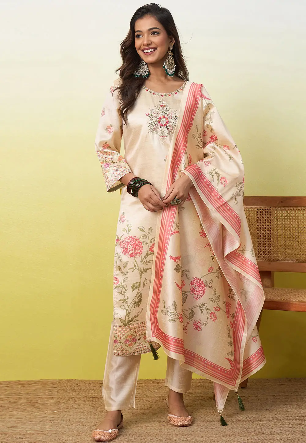 Cream Cotton Readymade Pakistani Suit 333785