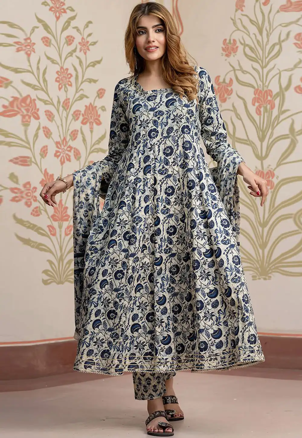 Cream Cotton Readymade Pant Style Suit 321731