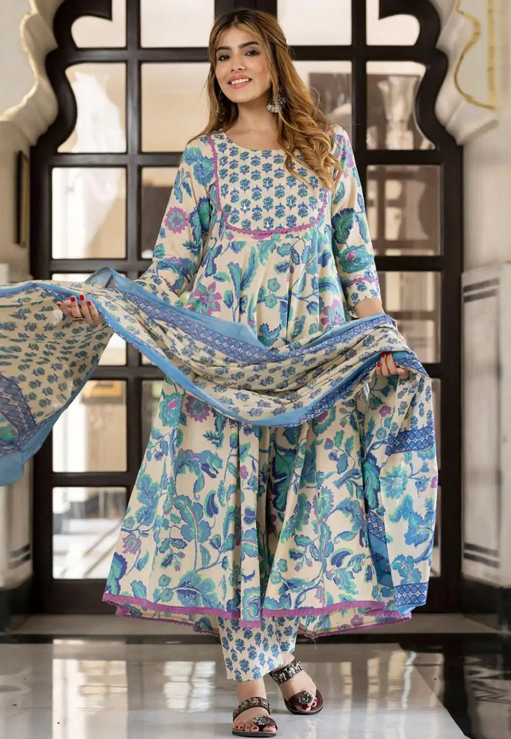 Cream Cotton Readymade Pant Style Suit 321735
