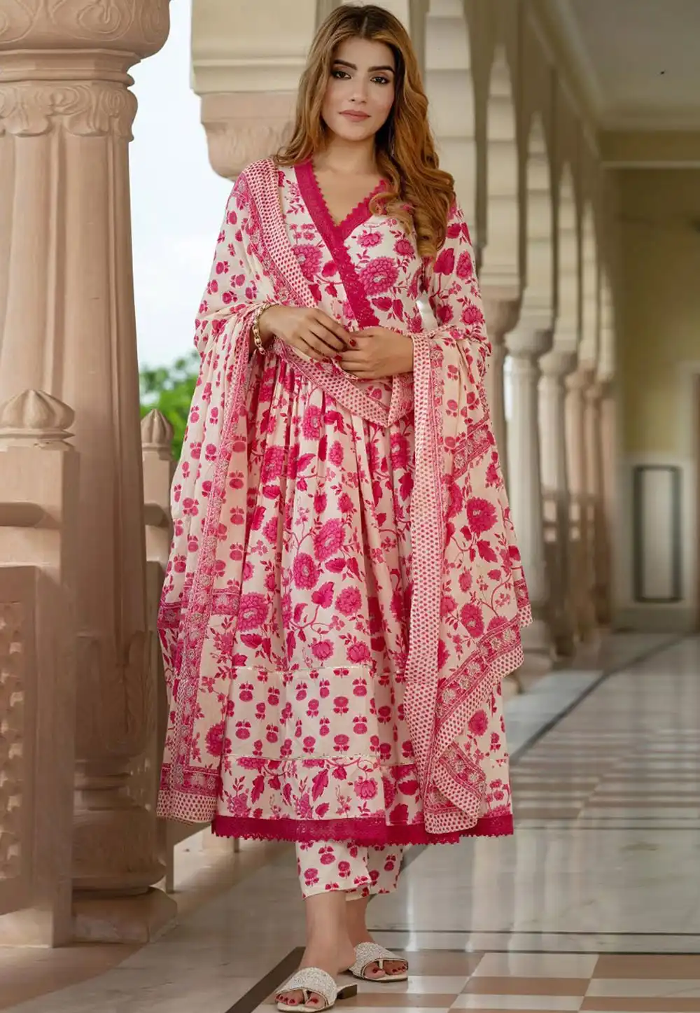 Cream Cotton Readymade Pant Style Suit 321739