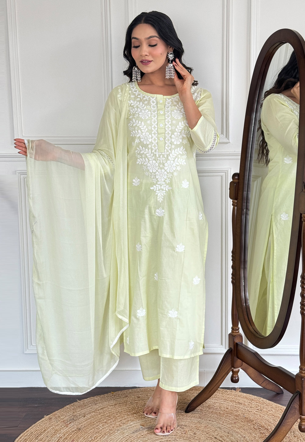 Cream Cotton Readymade Pant Style Suit 320902