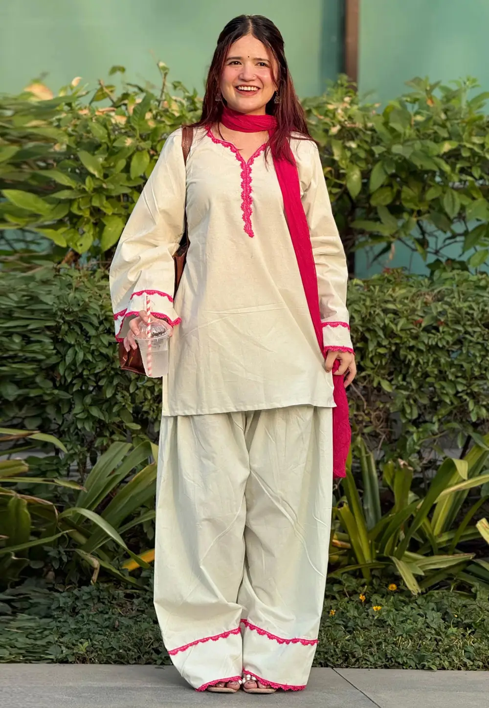 Cream Cotton Readymade Patiala Suit 333771