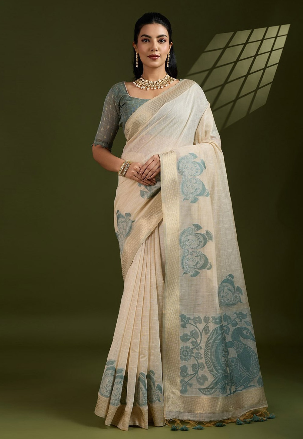 Cream Cotton Saree With Blouse 312667