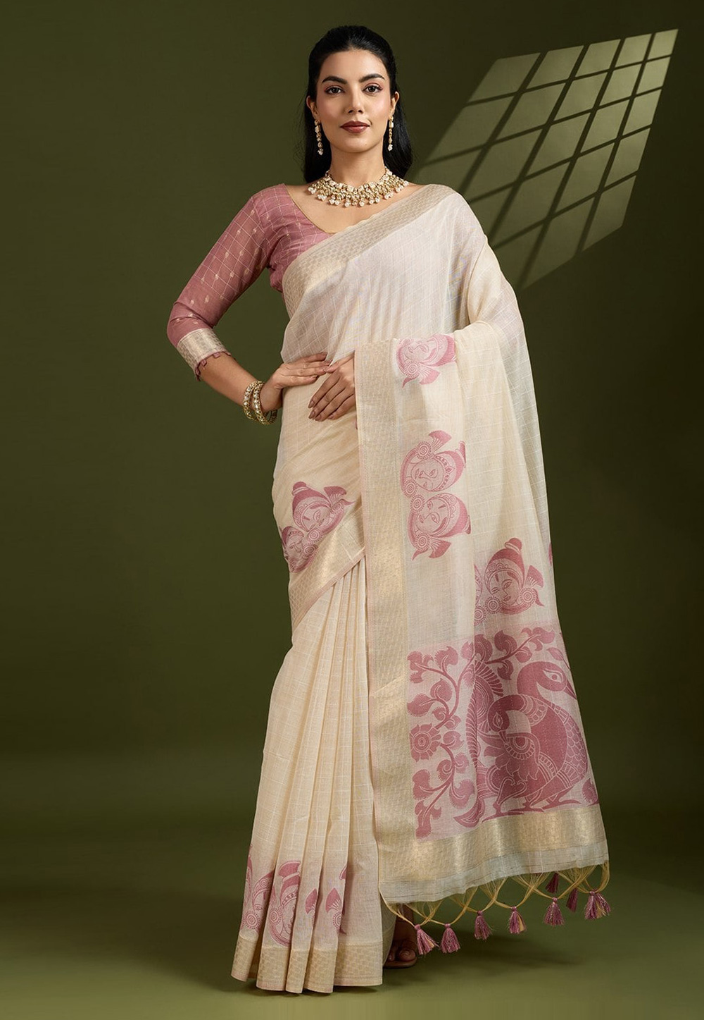 Cream Cotton Saree With Blouse 312669