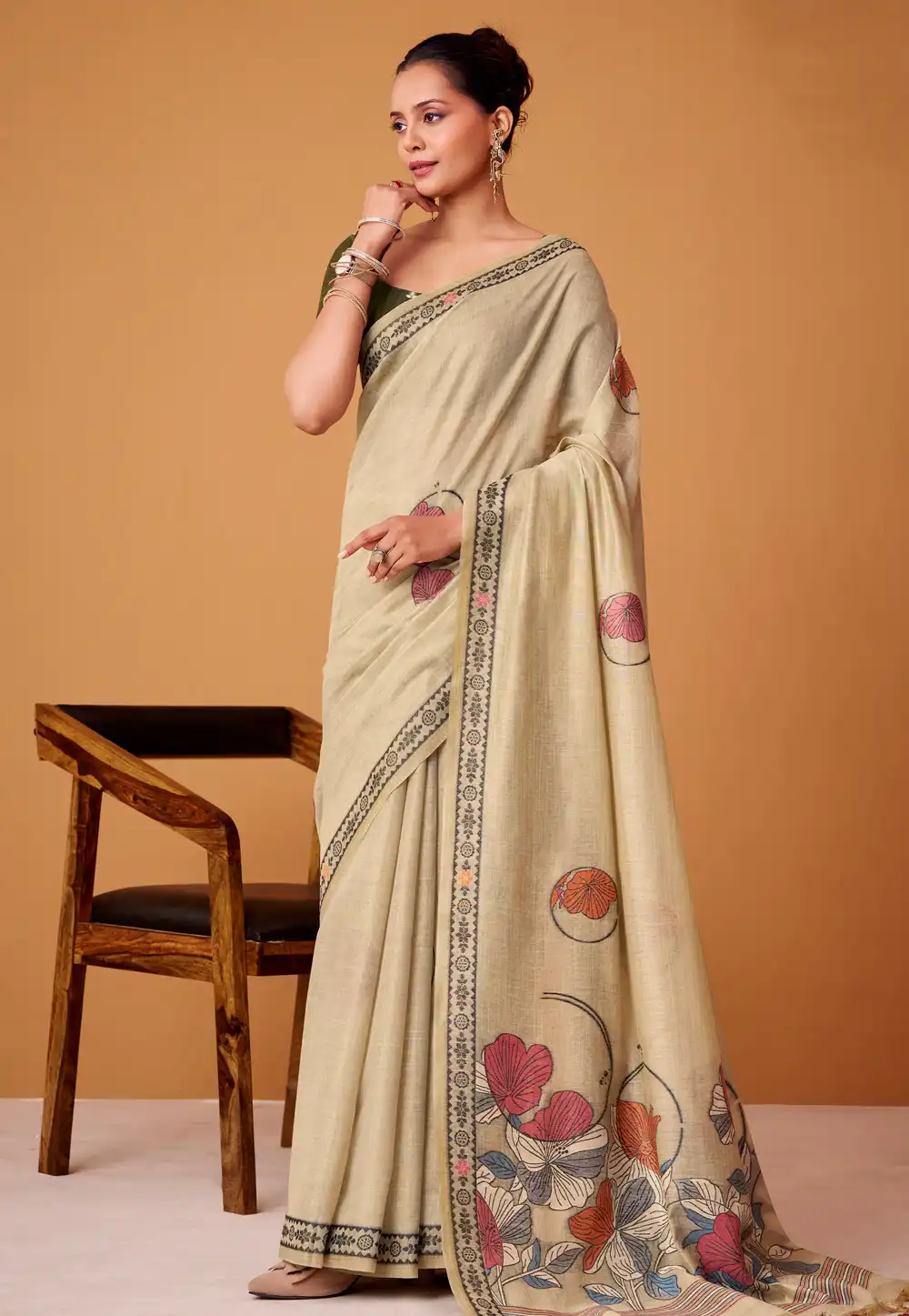 Cream Cotton Saree With Blouse 323945