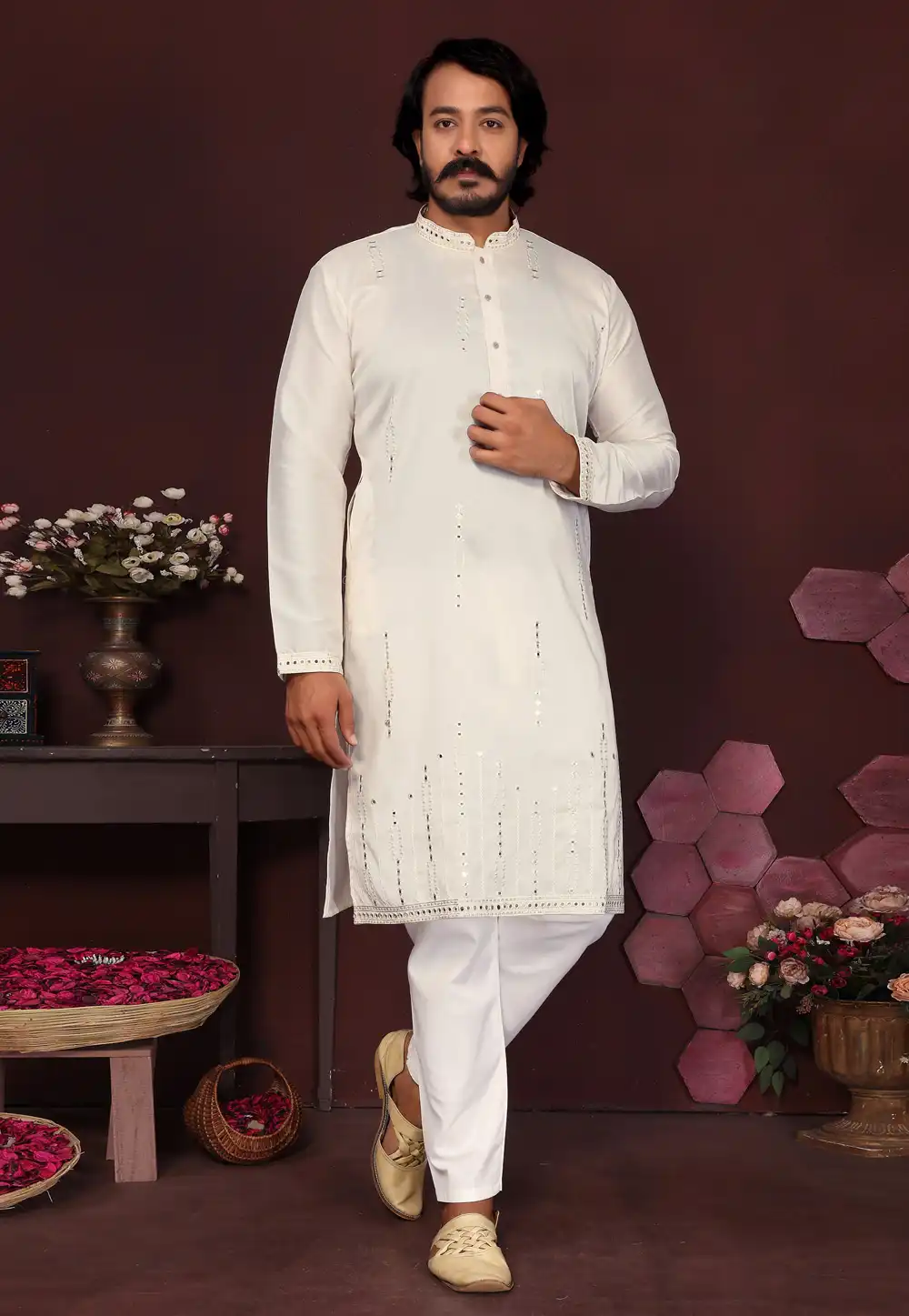 Cream Cotton Silk Kurta Pajama 321017