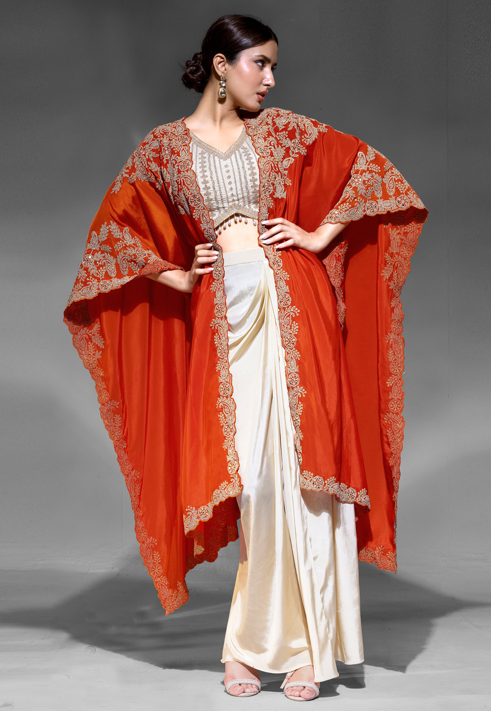 Cream Crepe Jacket Style Lehenga Choli 320944