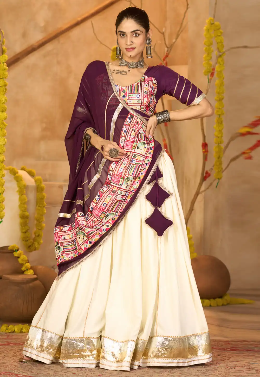 Cream Crepe Navratri Chaniya Choli 314165