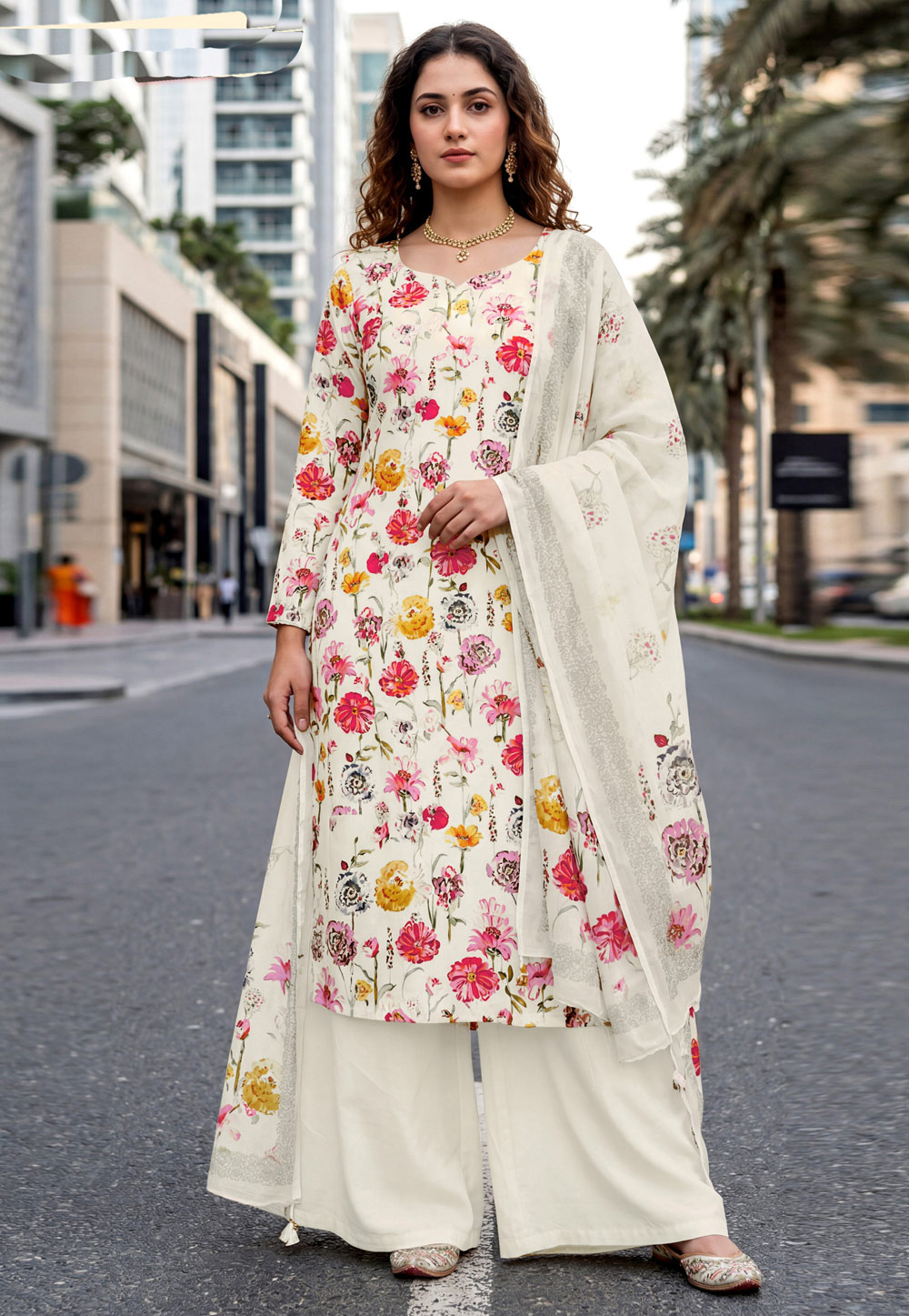 Cream Crepe Palazzo Suit 328352
