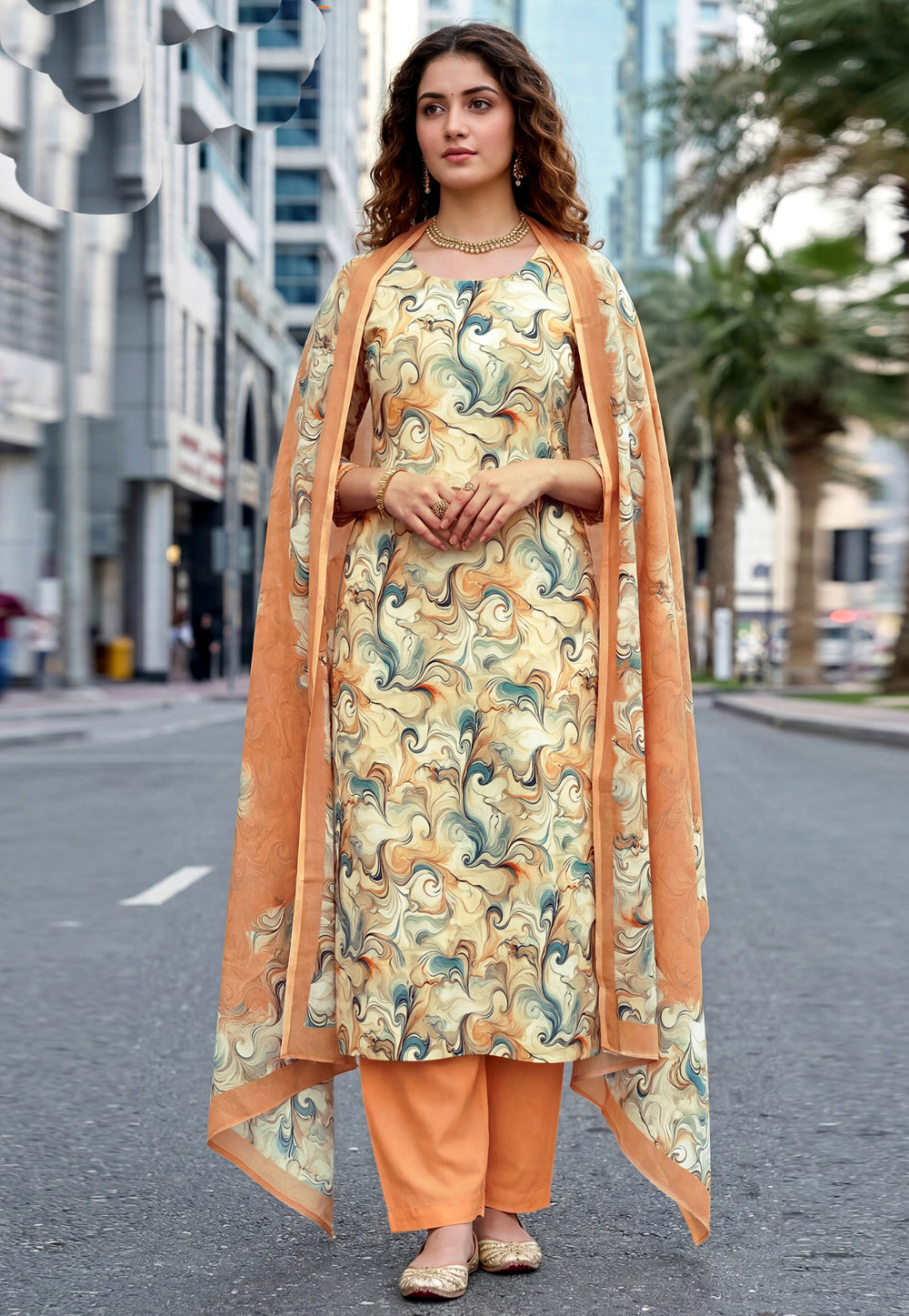 Cream Crepe Pant Style Suit 328355