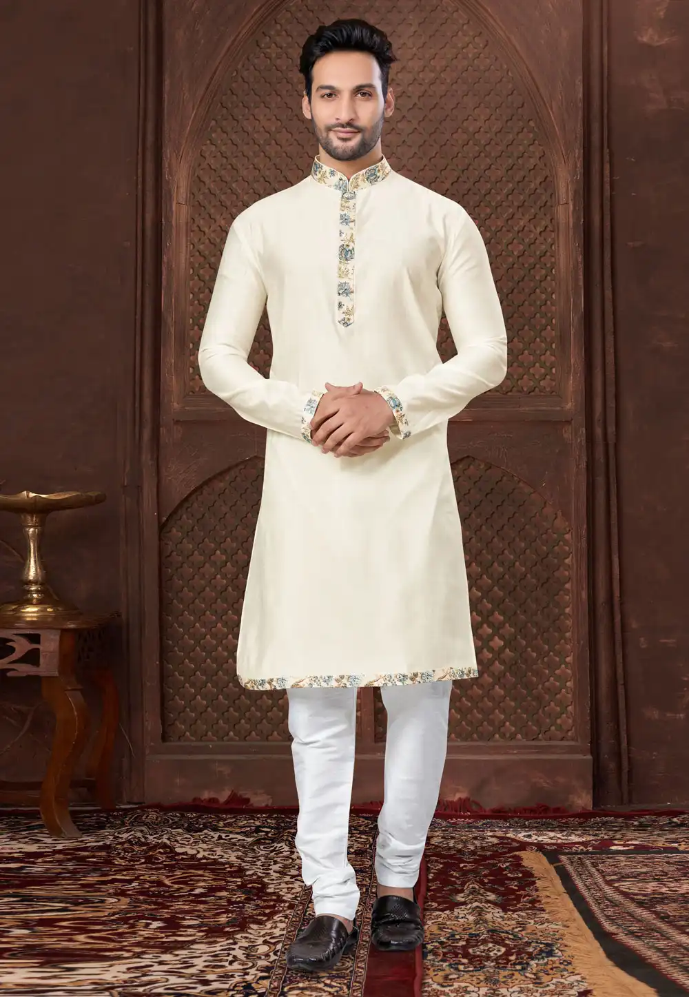 Cream Crepe Silk Kurta Pajama 307666