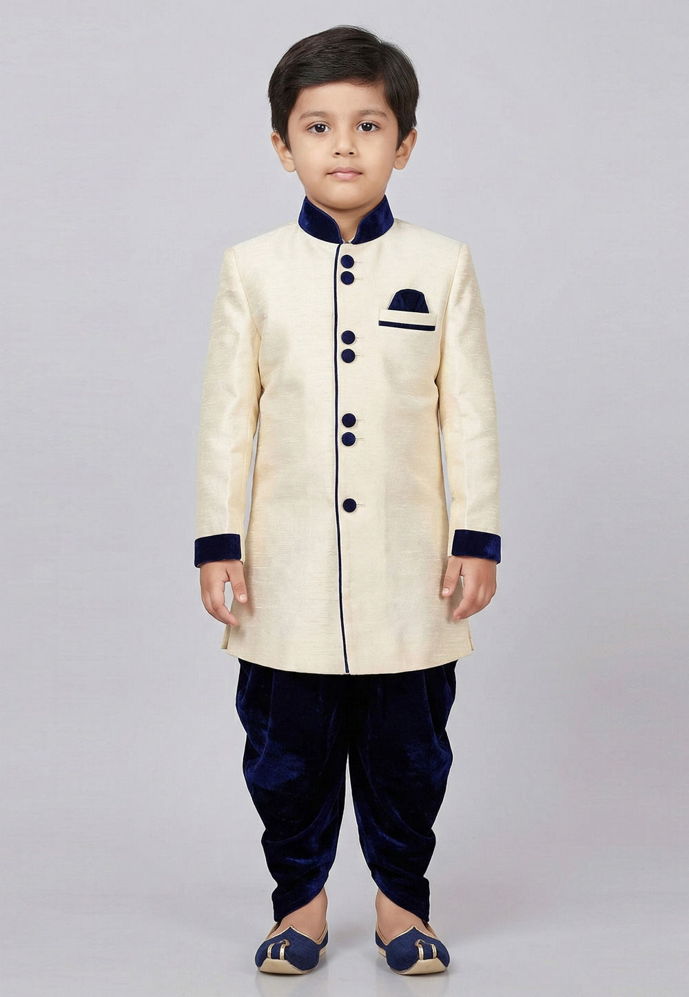 Cream Dupion Kids Indo Western Suit 323134
